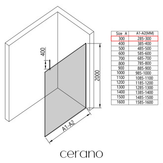 CERANO - Sprchová zástěna Walk-in Onyx Top Cube L/P - 8 mm - kulatá vzpěra - černá matná, transparentní sklo - 30x200 cm