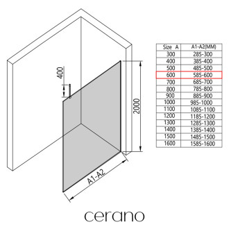 CERANO - Sprchová zástěna Walk-in Onyx Top Cube L/P - hranatá vzpěra - chrom, transparentní sklo - 60x200 cm