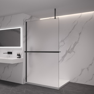 CERANO - Sprchová zástěna Walk-in Onyx Top Cube L/P - hranatá vzpěra + polička/držák na ručníky - černá matná, mléčné sklo - 50x200 cm