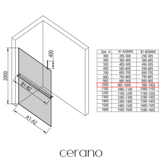 CERANO Sprchová zástěna Walk-in Onyx Top Cube L/P držák černá mat, transp sklo 100x200