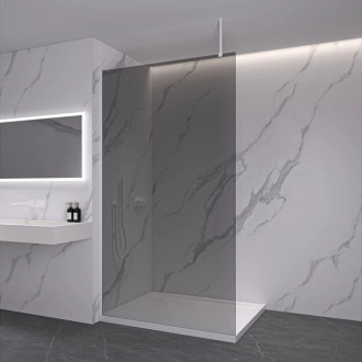 CERANO - 3Sprchov3á zástěna Walk-in Onyx Top Round L/P - 8 mm - kulatá vzpěra - bílá matná, grafitové sklo - 30x200 cm