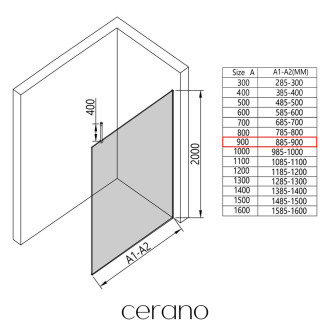 CERANO Sprchová zástěna Walk-in Onyx Top L/P chrom, grafitové sklo 90x200 CER-8050BD1416