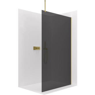 CERANO - Sprchová zástěna Walk-in Onyx Top L/P - zlatá kartáčovaná, grafitové sklo - 150x200 cm