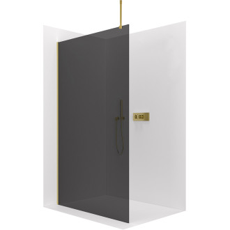 CERANO - Sprchová zástěna Walk-in Onyx Top Round L/P - 8 mm - kulatá vzpěra - zlatá kartáčovaná, grafitové sklo - 40x200 cm