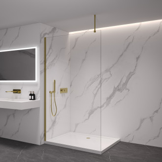 CERANO - Sprchová zástěna Walk-in Onyx Top L/P - zlatá kartáčovaná, transparentní sklo - 130x200 cm