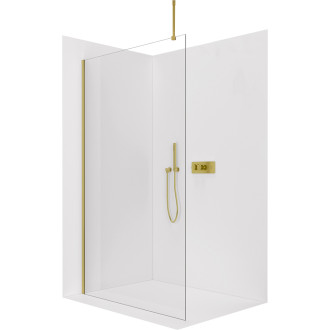 CERANO - Sprchová zástěna Walk-in Onyx Top Round L/P - 8 mm - kulatá vzpěra - zlatá kartáčovaná, transparentní sklo - 30x200 cm