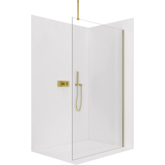 CERANO - Sprchová zástěna Walk-in Onyx Top Round L/P - 8 mm - kulatá vzpěra - zlatá kartáčovaná, transparentní sklo - 30x200 cm