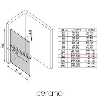 CERANO Sprchová zástěna Walk-in Onyx Top L/P držák černá mat, grafitové sklo 120x200