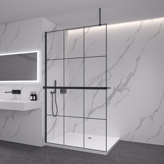 CERANO Sprchová zástěna Walk-in Onyx Top L/P držák 8mm černá mat/industriální sklo 100x200