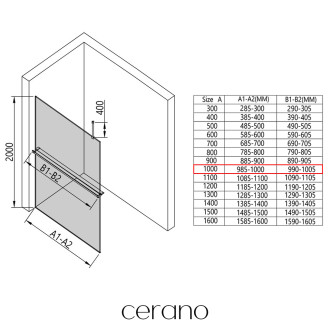 CERANO Sprchová zástěna Walk-in Onyx Top L/P držák 8mm černá mat/industriální sklo 100x200