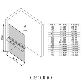 CERANO Sprchová zástěna Walk-in Onyx Top L/P +držák černá mat, mléčné sklo 90x200