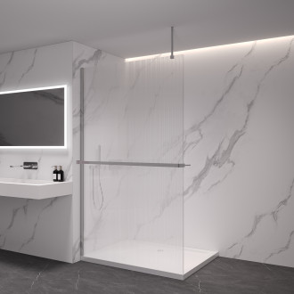 CERANO - Sprchová zástěna Walk-in Onyx Top L/P + polička/držák na ručníky - chrom, rýhované sklo - 160x200 cm