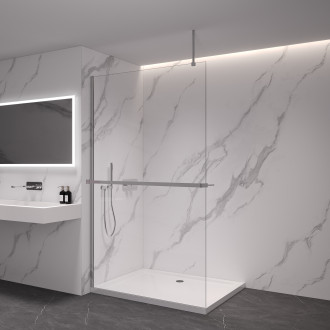 CERANO - Sprchová zástěna Walk-in Onyx Top L/P - polička/držák na ručníky - chrom, transparentní sklo - 60x200 cm