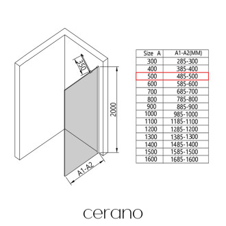 CERANO Sprchová zástěna Walk-in Onyx Y L/P černá mat, rýhované sklo 50x200 CER-8050BD1159