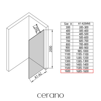 CERANO Sprchová zástěna Walk-in Onyx Y L/P černá mat, transparent sklo 160x200