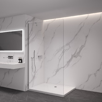 CERANO - Sprchová zástěna Walk-in Onyx Y L/P - 8 mm - kulatá vzpěra - chrom, transparentní sklo - 40x200 cm