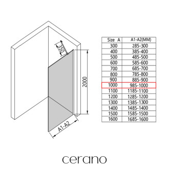 CERANO Sprchová zástěna Walk-in Onyx Y L/P držák černá mat, transparent sklo 100x200