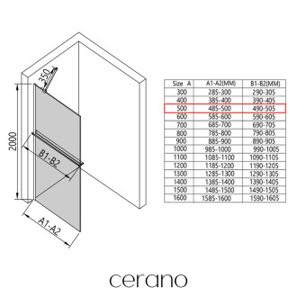 CERANO - Sprchová zástěna Walk-in Onyx Y L/P - polička/držák na ručníky - černá matná, grafitové sklo - 50x200 cm
