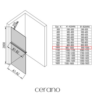 CERANO Sprchová zástěna Walk-in Onyx Y L/P +držák černá mat/industriální sklo 100x200