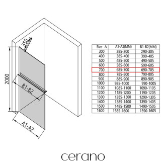 CERANO - Sprchová zástěna Walk-in Onyx Y L/P + polička/držák na ručníky - chrom, rýhované sklo - 70x200 cm