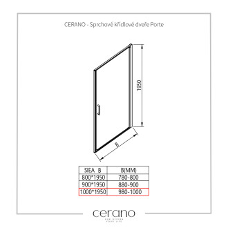CERANO Sprchové křídlové dveře Porte L/P černá mat, grafitové sklo 100x195 CER-8050BD7247