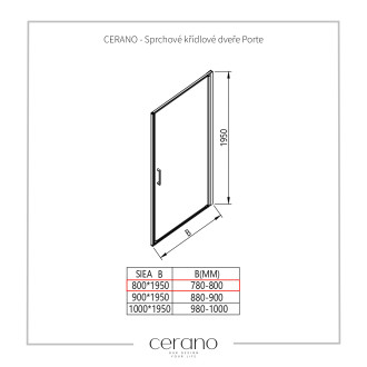 CERANO Sprchové křídlové dveře Porte L/P chrom, transparentní sklo 80x195 cm CER-413462