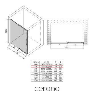 CERANO Sprchové posuvné dveře Lantono L/P černá mat, grafitové sklo 110x195 CER-8050BD7236