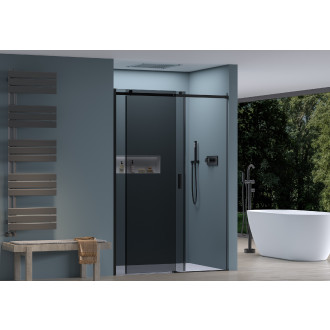 CERANO Sprchové posuvné dveře Santoro L/P 8mm černá mat, grafitové sklo 130x195