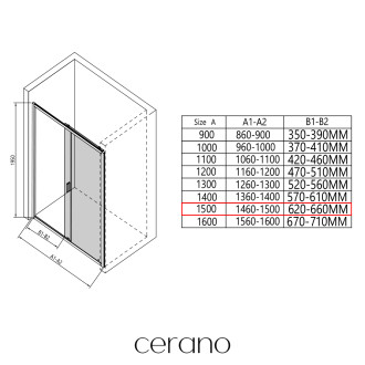 CERANO - Sprchové posuvné dveře Varone LINE L/P - černá matná, transparentní sklo - 150x195 cm
