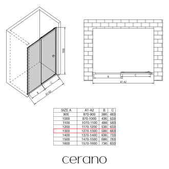 CERANO Sprchové pos.dveře Varone L/P černá matná, transp.sklo 130x195cm CER-DY505B-130-195