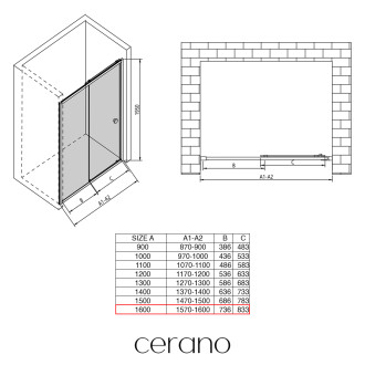 CERANO - Sprchové posuvné dveře Varone POINT L/P - černá matná, transparentní sklo - 160x195 cm
