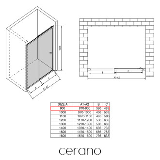 CERANO Sprchové pos.dveře Varone L/P černá matná, transp.sklo 90x195cm CER-DY505B-90-195