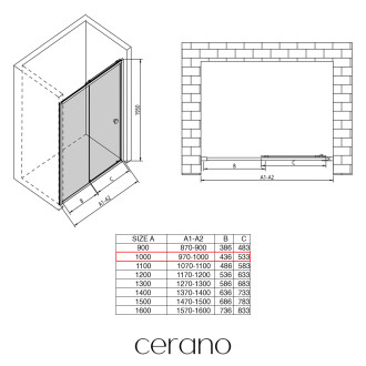 CERANO Sprchové posuvné dveře Varone L/P chrom, transp.sklo 100x195 cm CER-DY505-100-195