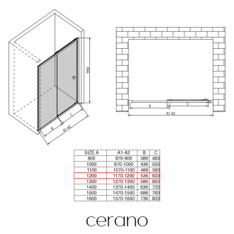 CERANO Sprchové posuvné dveře Varone L/P chrom, transp.sklo 120x195 cm CER-DY505-120-195