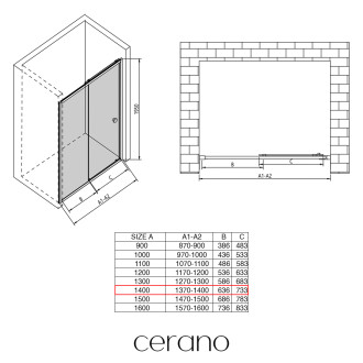 CERANO Sprchové posuvné dveře Varone L/P chrom, transp.sklo 140x195 cm CER-DY505-140-195