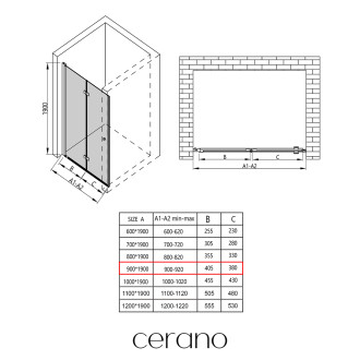 CERANO Sprchové skládací dveře Volpe L/P černá matná, transp.sklo 90x190 cm CER-423331