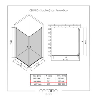 CERANO Sprchový kout Antelo Duo L/P chrom, transparentní sklo 90x90 cm křídlový CER-433293
