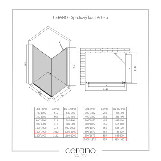 CERANO Sprchový kout Antelo L/P černá mat, transparent sklo 110x100 křídlový CER-482215