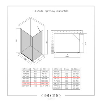 CERANO Sprchový kout Antelo L/P černá mat, transparent sklo 110x50 křídlový CER-482203