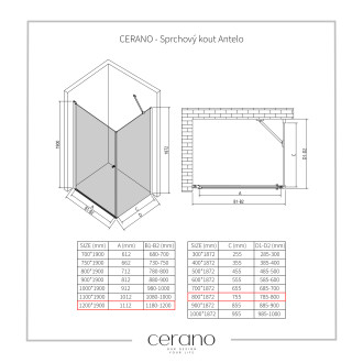 CERANO Sprchový kout Antelo L/P černá mat, transparent sklo 120x80 křídlový