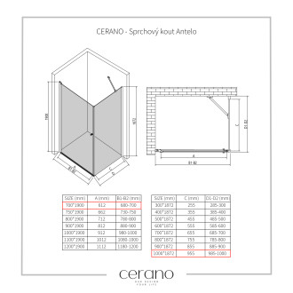 CERANO Sprchový kout Antelo L/P černá mat, transparent sklo 70x100 křídlový CER-482173
