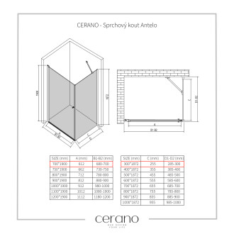 CERANO Sprchový kout Antelo L/P černá mat, transparent sklo 70x30 křídlový CER-482155