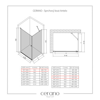 CERANO Sprchový kout Antelo L/P černá mat, transparent sklo 70x60 křídlový CER-482164