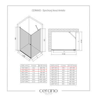 CERANO Sprchový kout Antelo L/P černá mat, transparent sklo 75x30 křídlový CER-482176