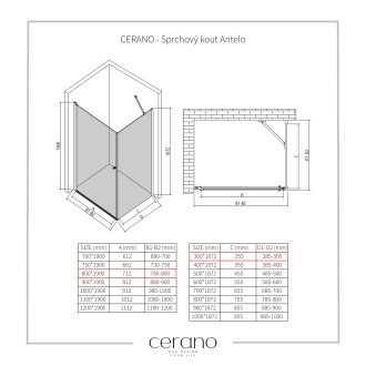 CERANO - Sprchový kout Antelo L/P - černá matná, transparentní sklo - 80x30 cm - křídlový