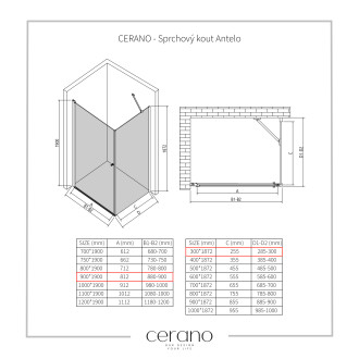 CERANO - Sprchový kout Antelo L/P - černá matná, transparentní sklo - 90x30 cm - křídlový