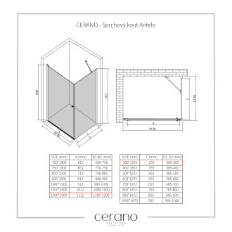 CERANO Sprchový kout Antelo L/P chrom, transparent sklo 110x30 křídlový CER-8050BD128