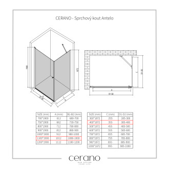 CERANO Sprchový kout Antelo L/P chrom, transparent sklo 110x40 křídlový CER-8050BD129