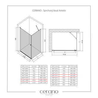 CERANO Sprchový kout Antelo L/P chrom, transparent sklo 110x60 křídlový CER-8050BD131