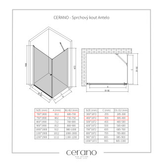 CERANO Sprchový kout Antelo L/P chrom, transparent sklo 70x40 křídlový CER-8050BD115